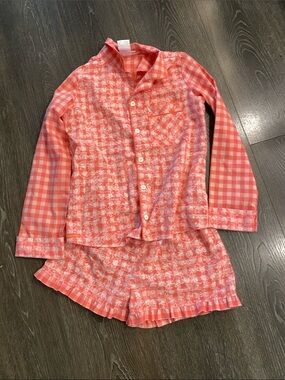 American Girl Coral Pink Gingham & Floral Cotton Pajama Set